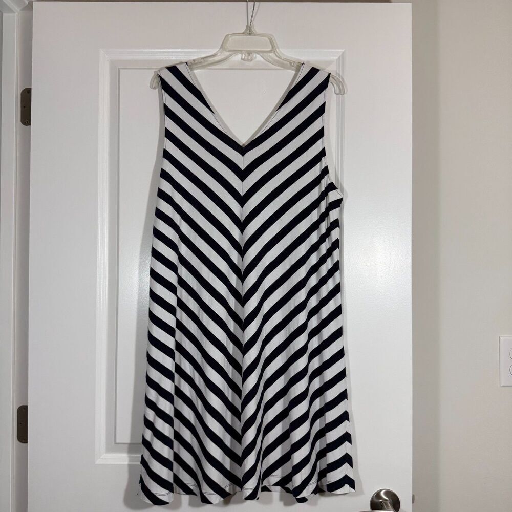 LOFT Black White Chevron Stripe Swing Dress Sz XL